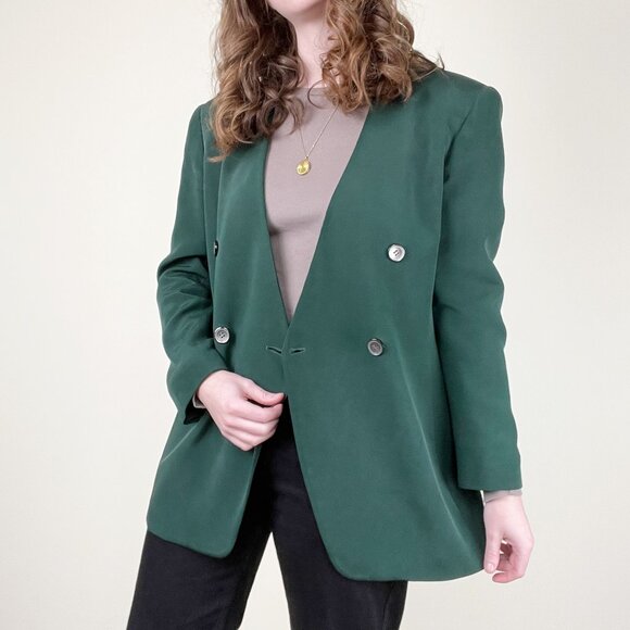 Vintage 100% Silk Double Breasted Blazer Jacket Coat Preppy Academia Old Money - Picture 1 of 7